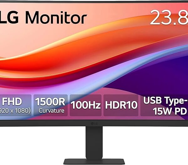 LG 24U421A-B 24-inch Full HD (1920 x 1080) Curved Computer Monitor, 100Hz, 5ms, HDR10, 3-Side Borderless, Switch, HDMI, USB Type-C 15W PD, Tilt Slim Stand, Black, Without Speakers