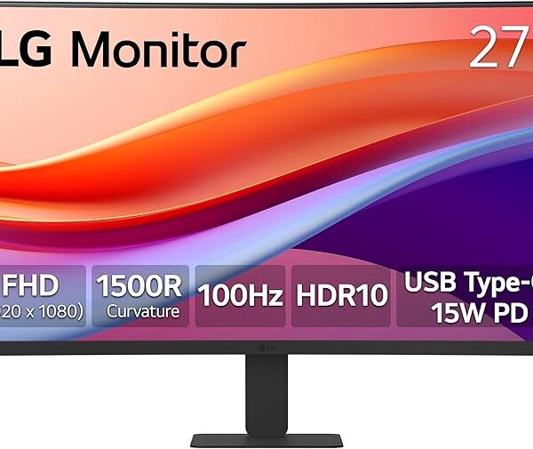 LG 27U421A-B 27-inch Full HD (1920 x 1080) Curved Computer Monitor, 100Hz, 5ms, HDR10, 3-Side Borderless, Switch, HDMI, USB Type-C 15W PD, Tilt Slim Stand, Black, Without Speaker Visit the LG Store