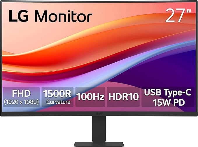 LG 27U421A-B 27-inch Full HD (1920 x 1080) Curved Computer Monitor, 100Hz, 5ms, HDR10, 3-Side Borderless, Switch, HDMI, USB Type-C 15W PD, Tilt Slim Stand, Black, Without Speaker Visit the LG Store